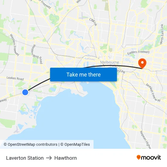 Laverton Station to Hawthorn map
