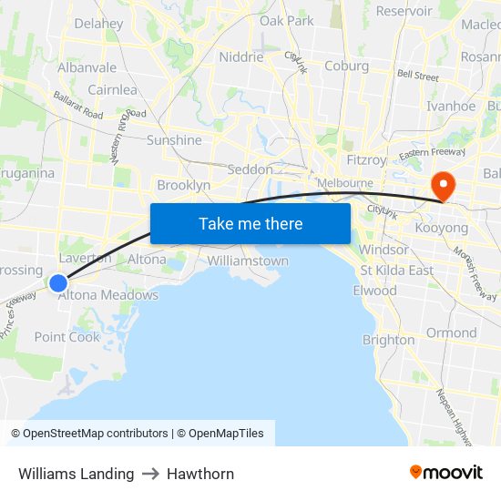 Williams Landing to Hawthorn map