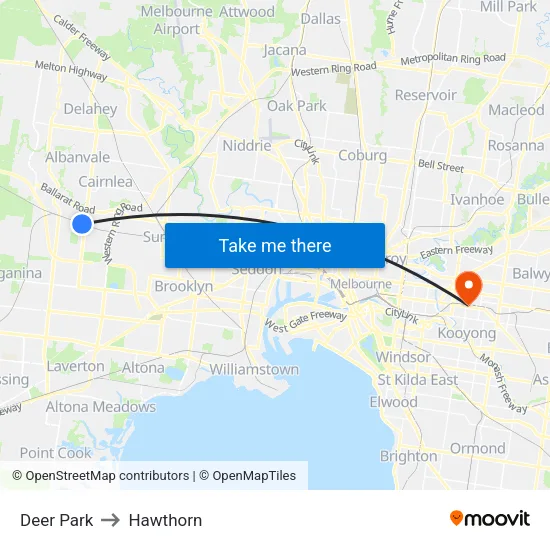 Deer Park to Hawthorn map