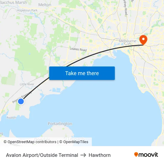 Avalon Airport/Outside Terminal to Hawthorn map