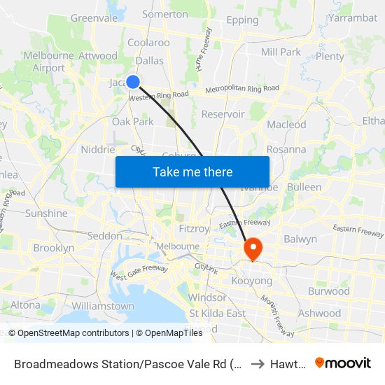 Broadmeadows Station/Pascoe Vale Rd (Broadmeadows) to Hawthorn map