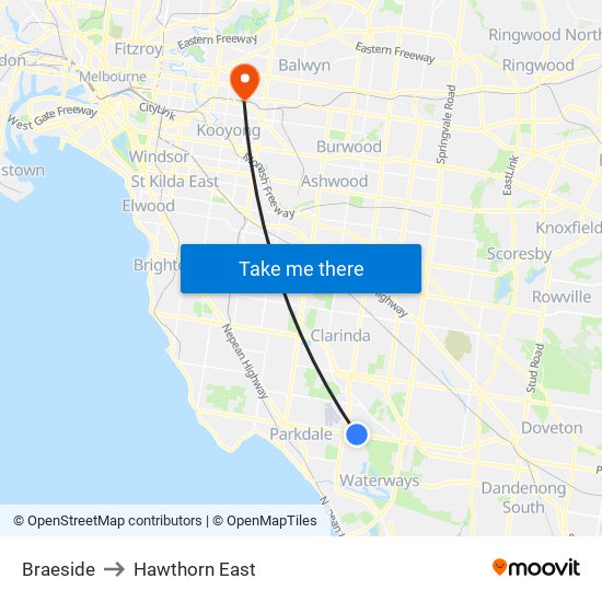 Braeside to Hawthorn East map