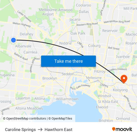 Caroline Springs to Hawthorn East map