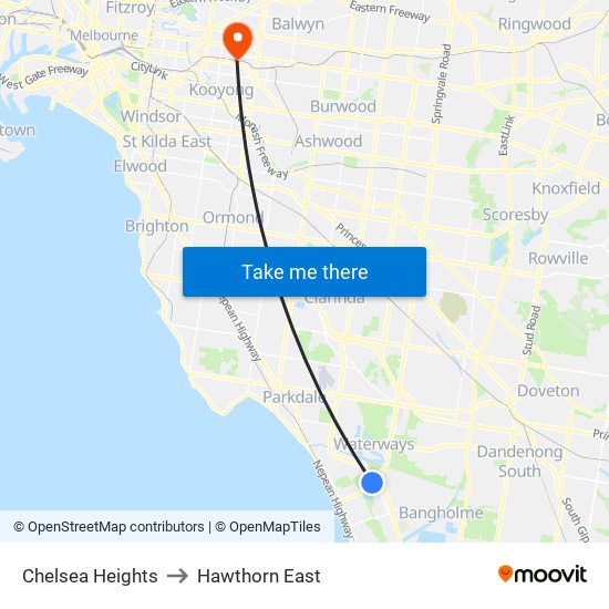Chelsea Heights to Hawthorn East map