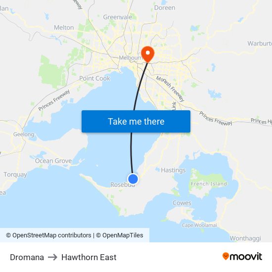 Dromana to Hawthorn East map