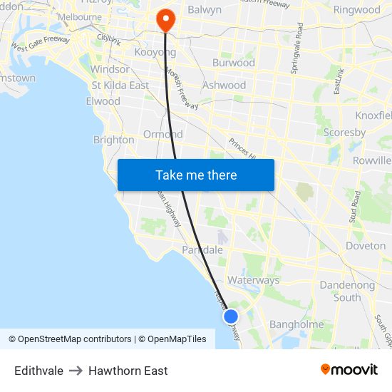 Edithvale to Hawthorn East map