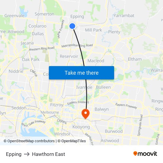 Epping to Hawthorn East map