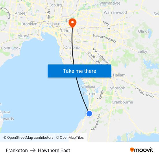 Map Of Frankston And Surrounding Suburbs Frankston To Hawthorn East, Melbourne With Public Transportation