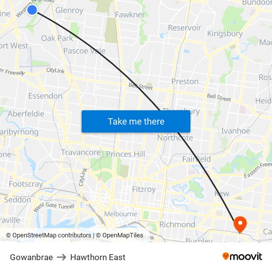 Gowanbrae to Hawthorn East map