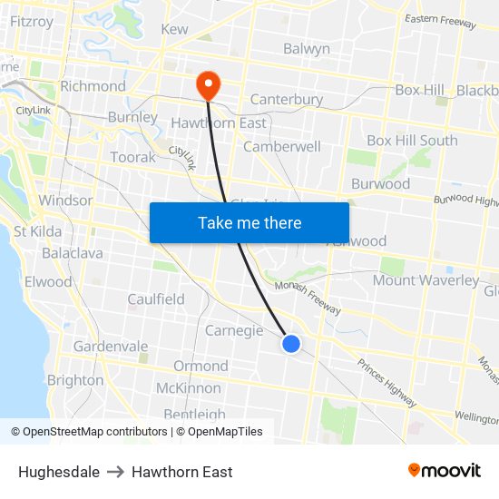 Hughesdale to Hawthorn East map