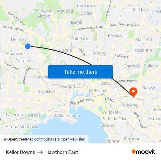 Keilor Downs to Hawthorn East map