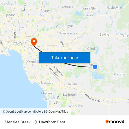 Menzies Creek to Hawthorn East map