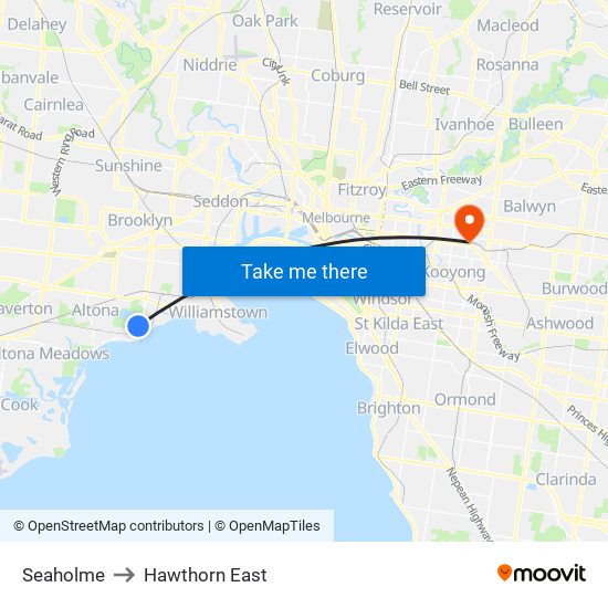 Seaholme to Hawthorn East map