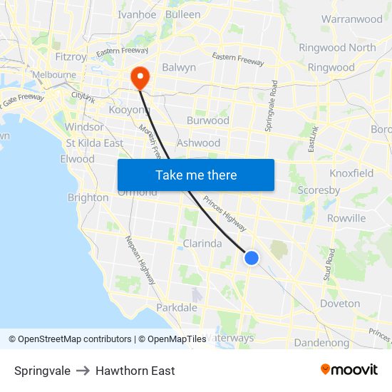 Springvale to Hawthorn East map