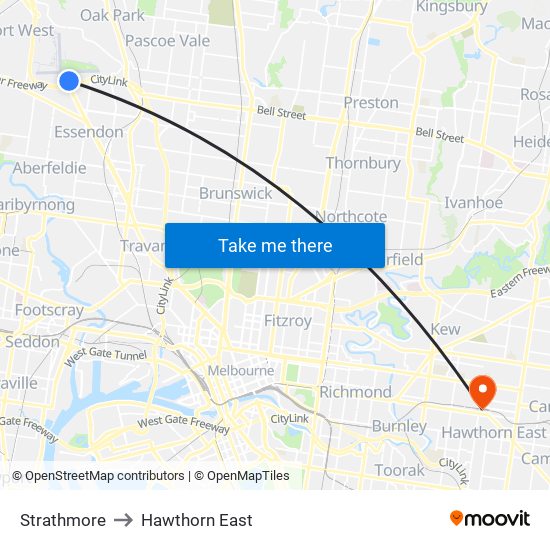 Strathmore to Hawthorn East map