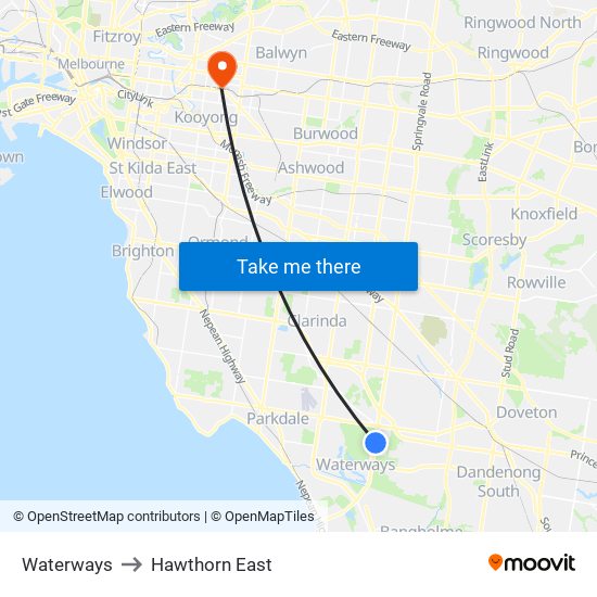 Waterways to Hawthorn East map