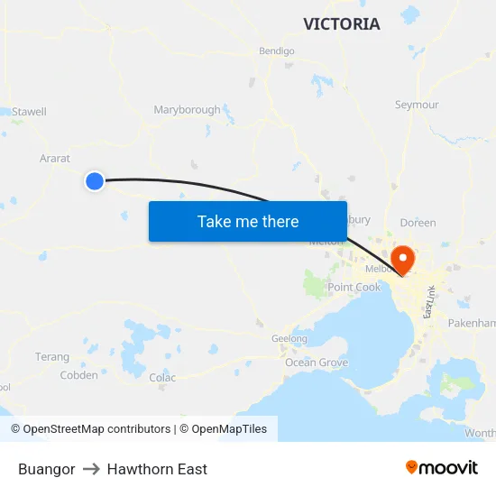 Buangor to Hawthorn East map