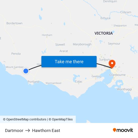 Dartmoor to Hawthorn East map