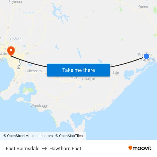 East Bairnsdale to Hawthorn East map