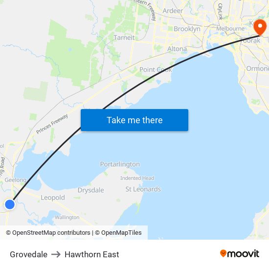 Grovedale to Hawthorn East map