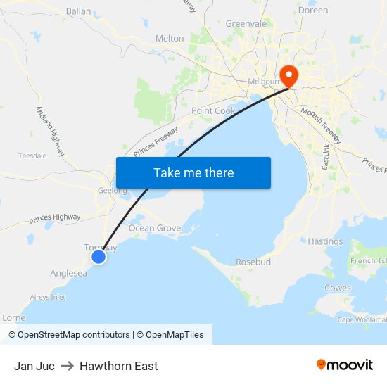 Jan Juc to Hawthorn East map