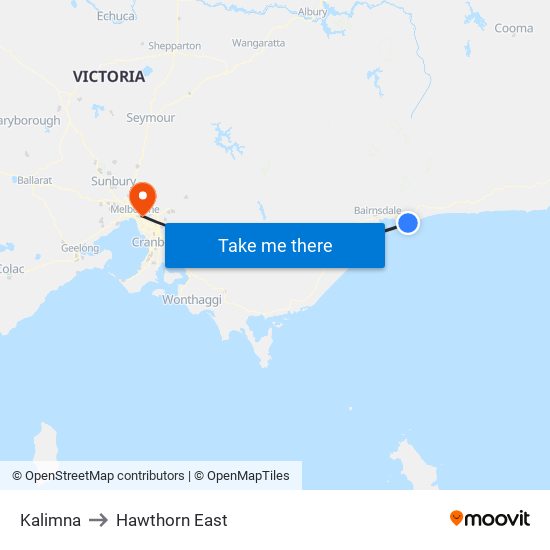 Kalimna to Hawthorn East map