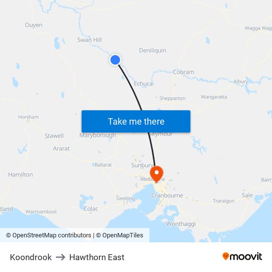 Koondrook to Hawthorn East map