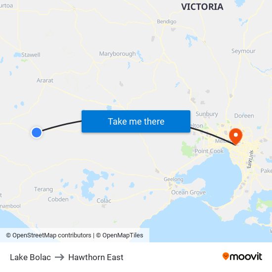 Lake Bolac to Hawthorn East map