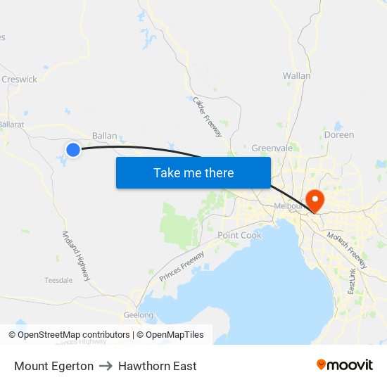 Mount Egerton to Hawthorn East map