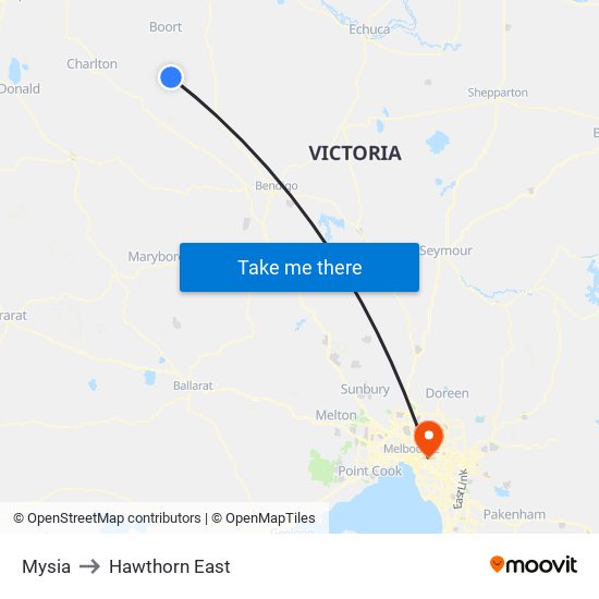 Mysia to Hawthorn East map