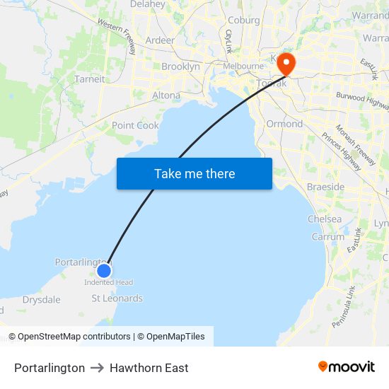 Portarlington to Hawthorn East map