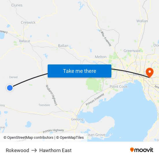 Rokewood to Hawthorn East map