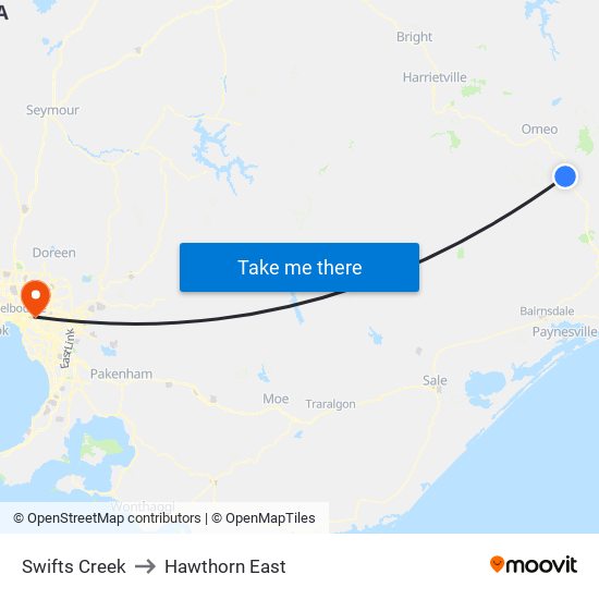 Swifts Creek to Hawthorn East map