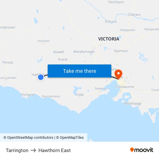 Tarrington to Hawthorn East map