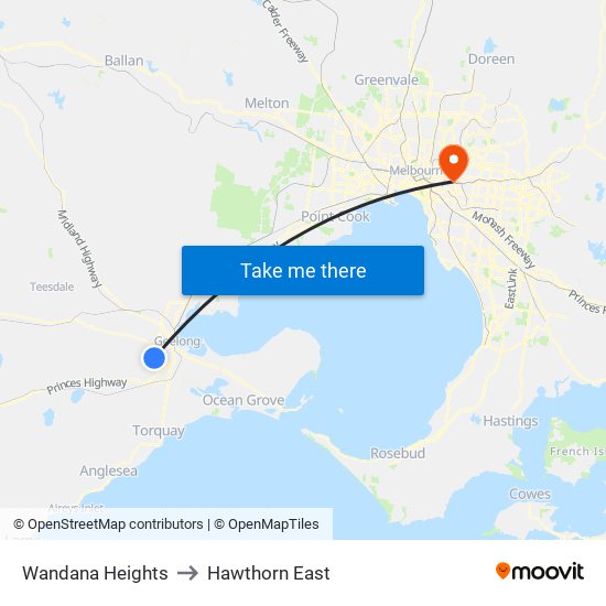Wandana Heights to Hawthorn East map