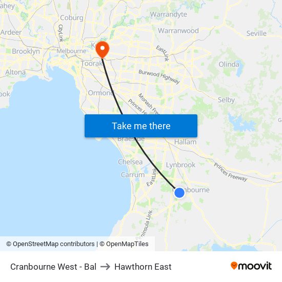 Cranbourne West - Bal to Hawthorn East map