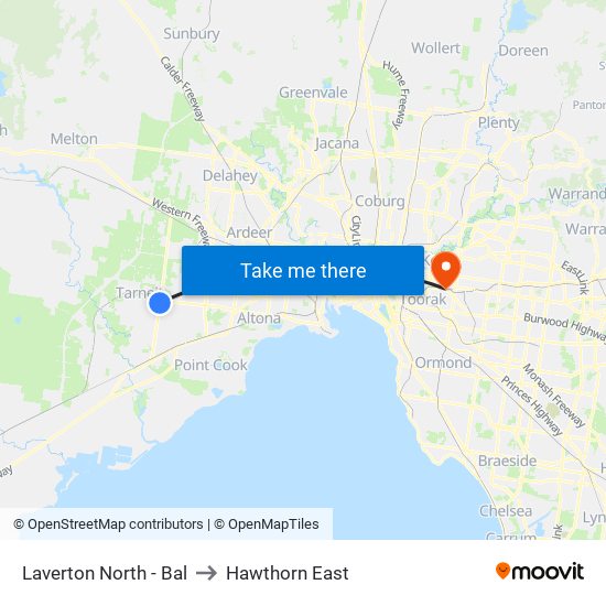 Laverton North - Bal to Hawthorn East map