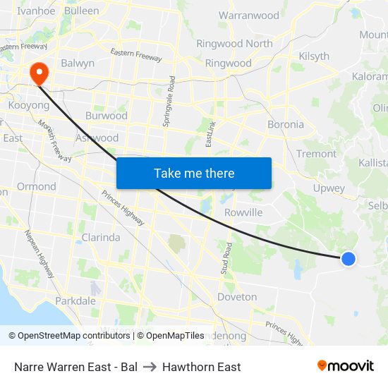 Narre Warren East - Bal to Hawthorn East map