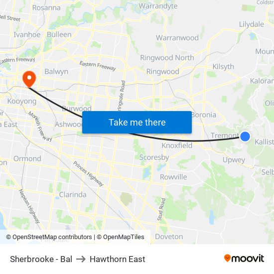 Sherbrooke - Bal to Hawthorn East map