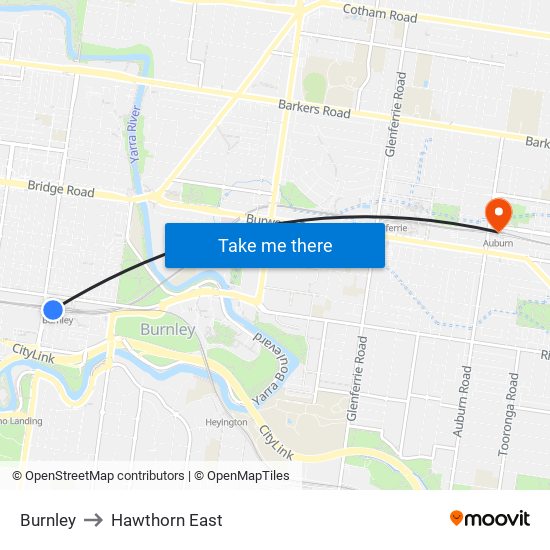 Burnley to Hawthorn East map