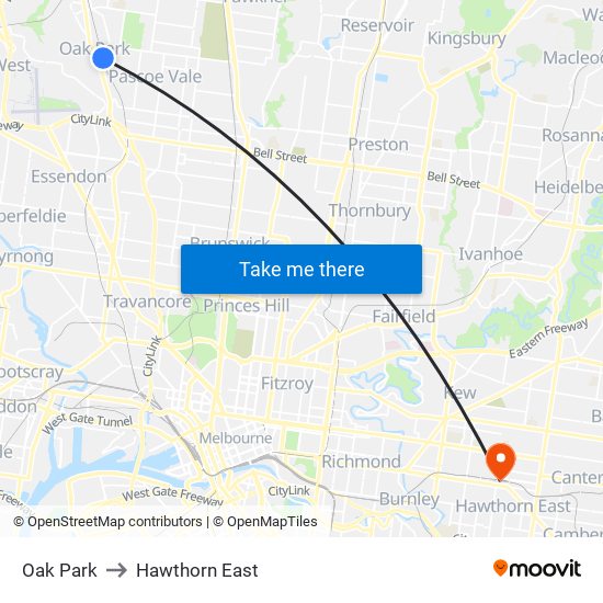 Oak Park to Hawthorn East map