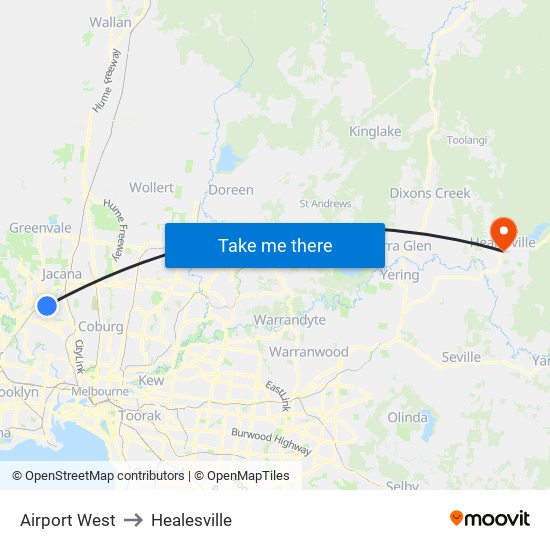 Airport West to Healesville map