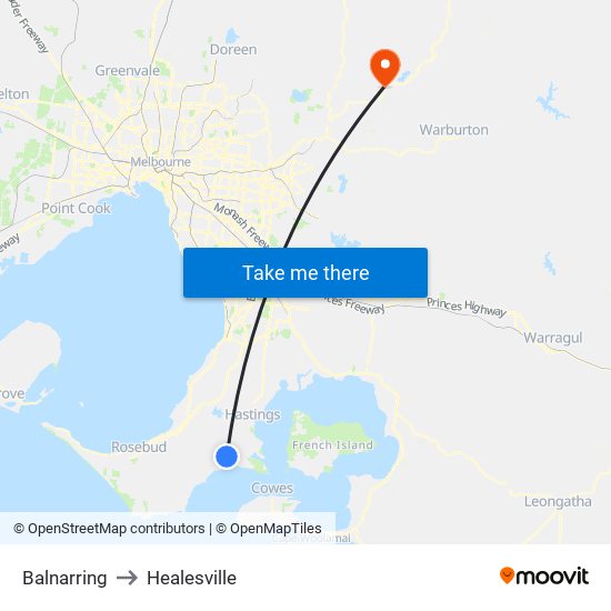 Balnarring to Healesville map