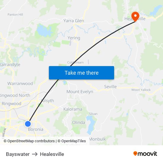 Bayswater to Healesville map