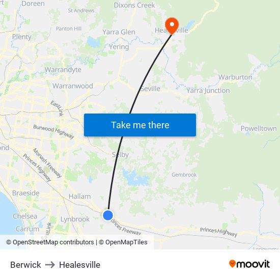 Berwick to Healesville map