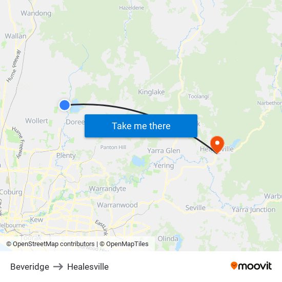 Beveridge to Healesville map