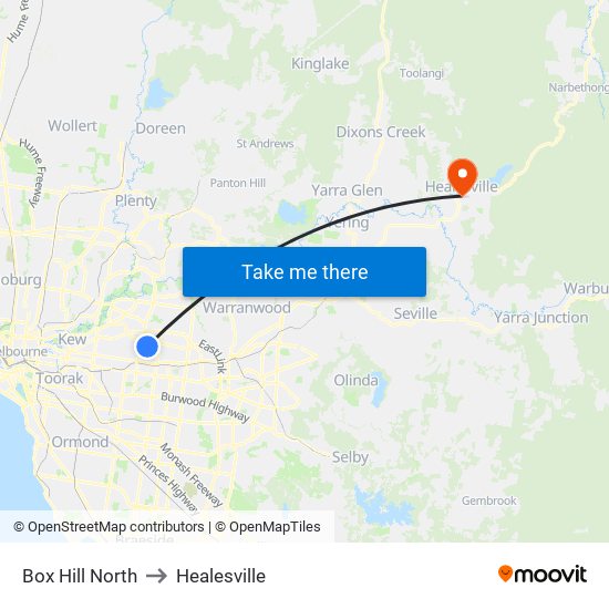 Box Hill North to Healesville map