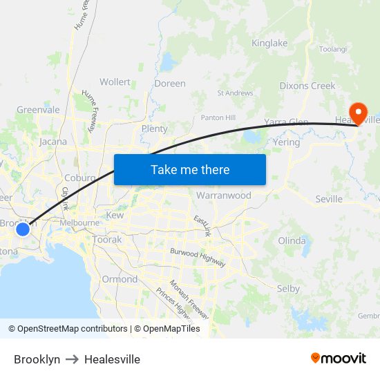 Brooklyn to Healesville map