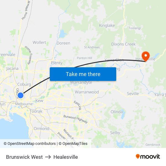 Brunswick West to Healesville map