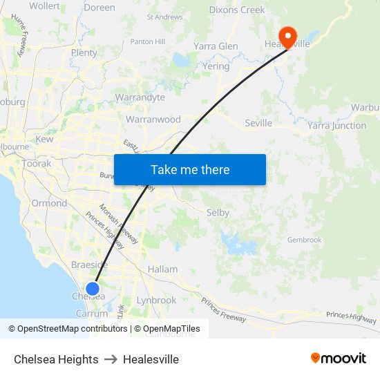 Chelsea Heights to Healesville map